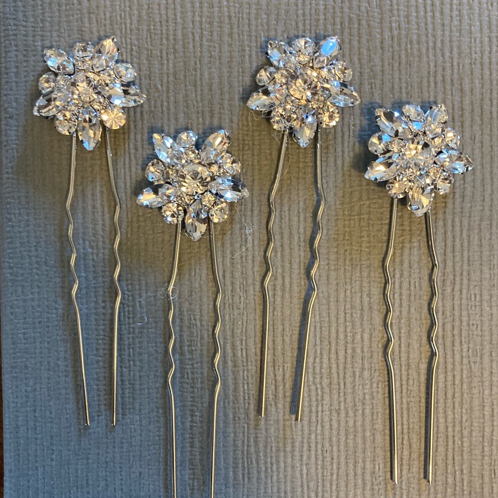 Wedding Hair Accessories - Silver and Bling Hair Pins - set of 4